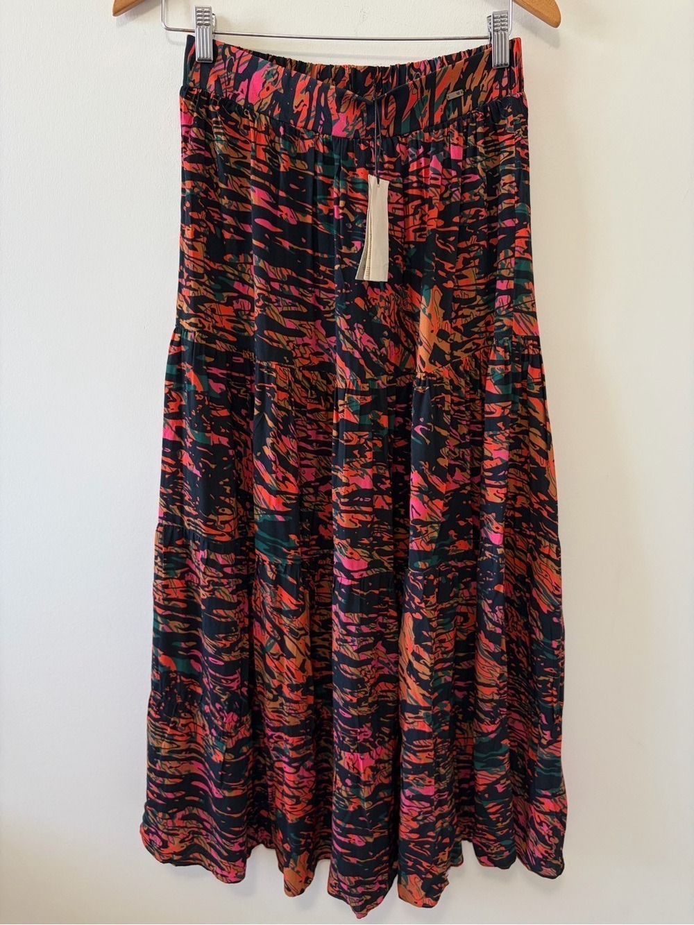 NWT Velez For Leather Lovers Boho Abstract Print Tiered Maxi Skirt Size 8